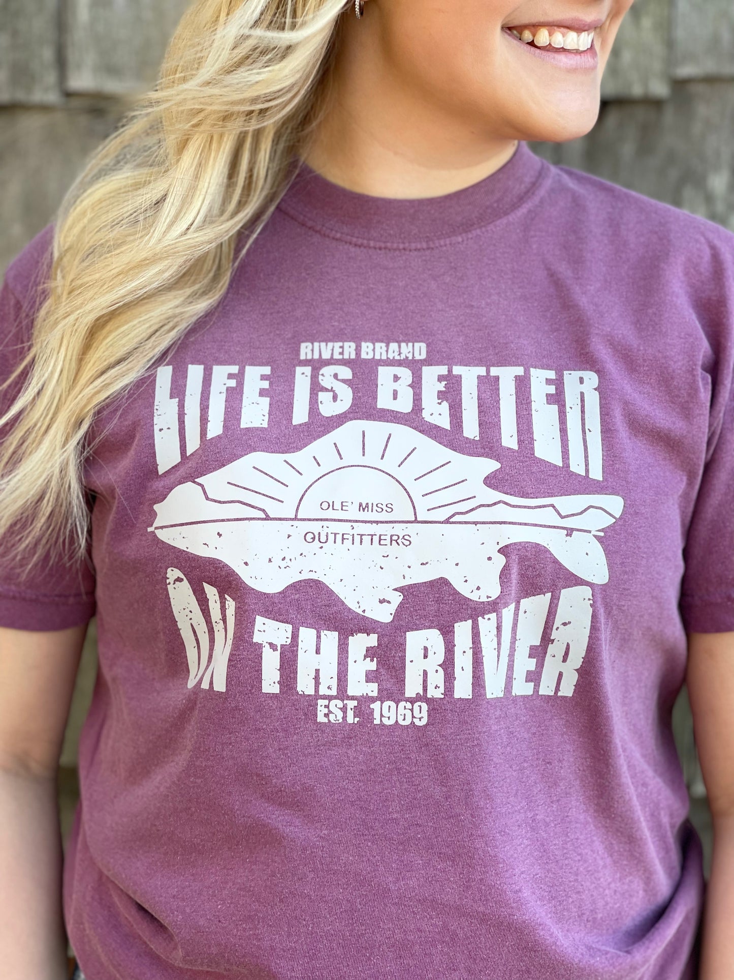 LIFE IS BETTER TEE IN BERRY WITH WHTE PRINT - OLE' MISS OUTFITTERS ORIGINAL