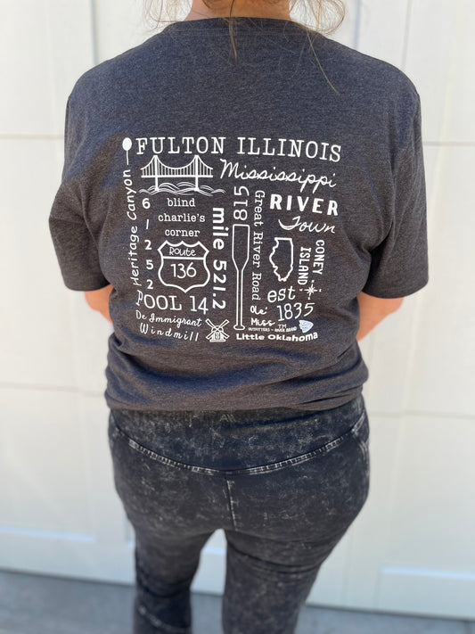 HOMETOWN TEE - FULTON IL in DARK HEATHER GRAY LIGHT WEIGHT