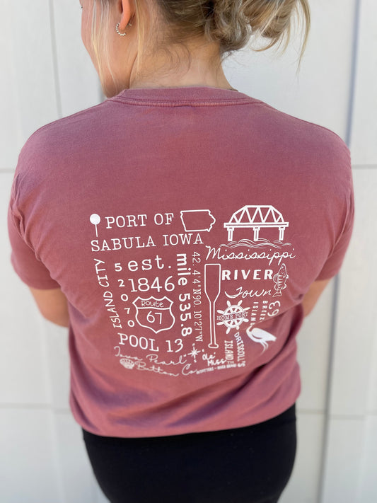 HOMETOWN TEE - SABULA IA IN 100% COTTON VINTAGE WASHED RELAXED FIT