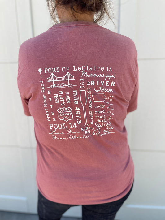 HOMETOWN TEE - LECLAIRE IA IN 100% COTTON VINTAGE WASHED RELAXED FIT