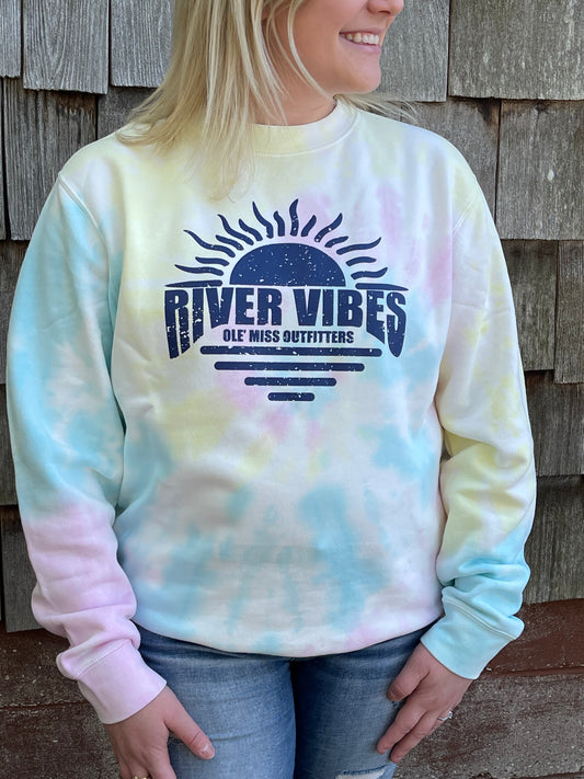 RIVER VIBES VINTAGE TIE DYE CREW SWEATSHIRT