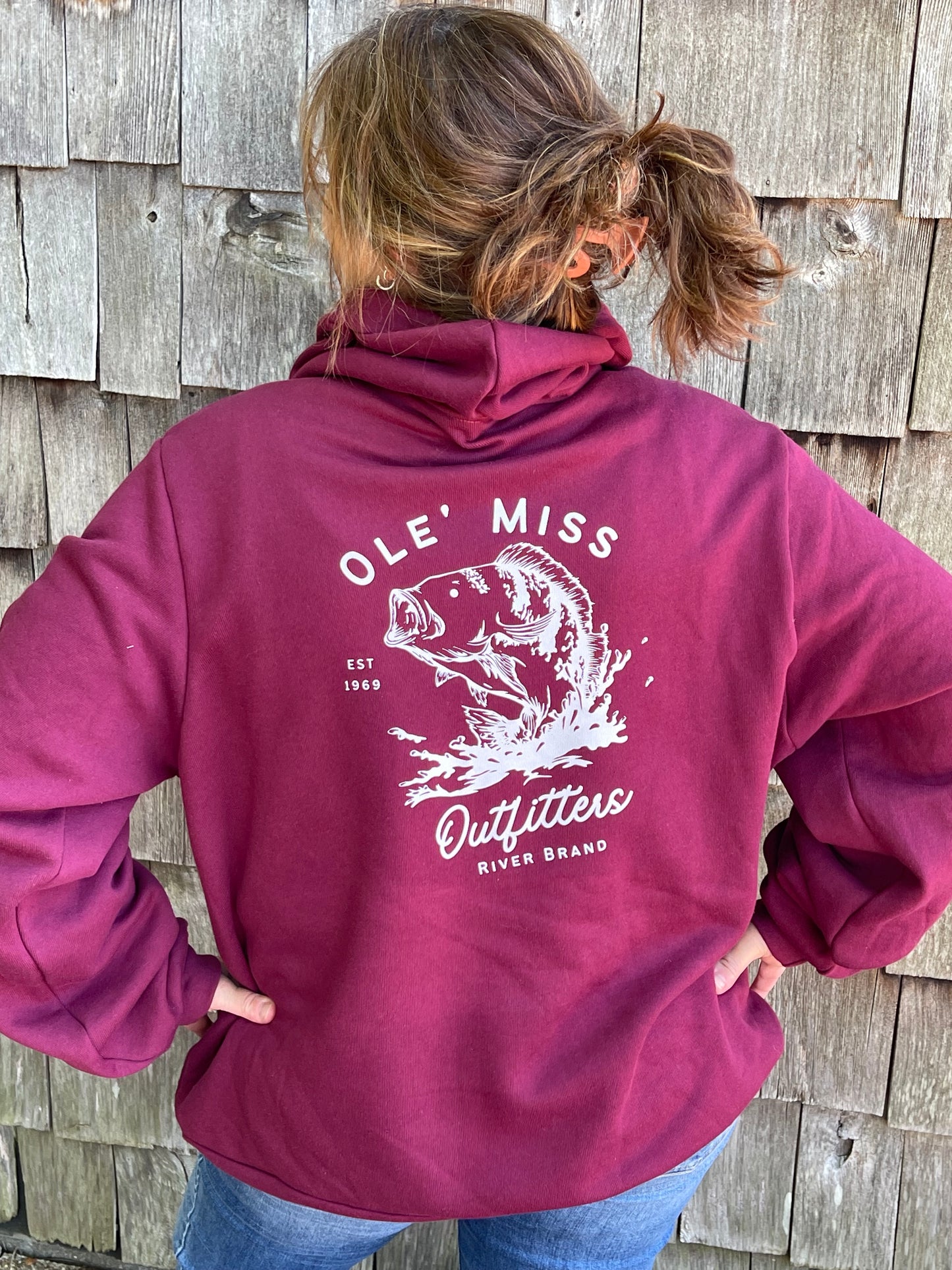 GONE FISHIN' ULTRA SOFT FLEECE HOODIE - MAROON