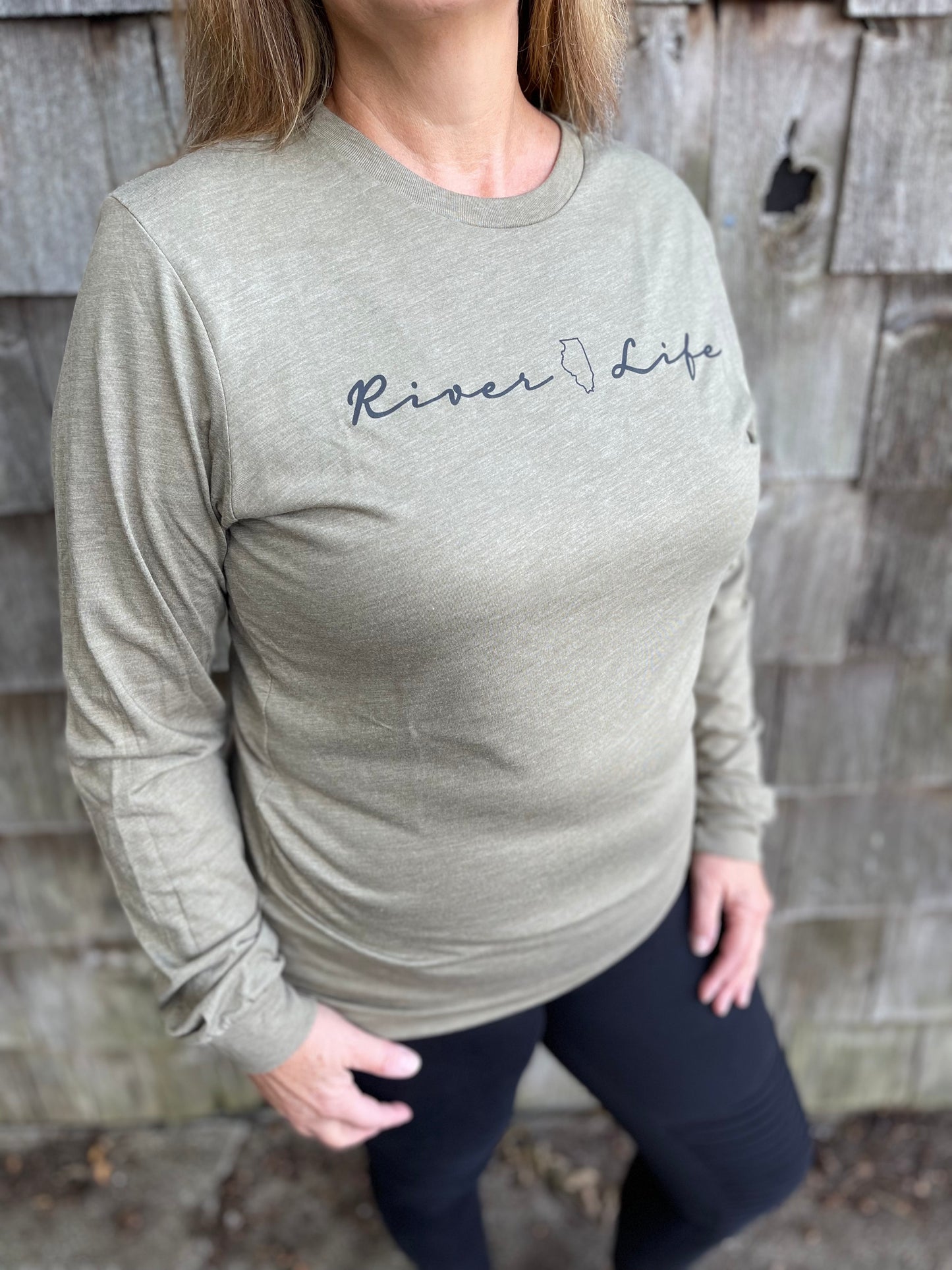 RIVER LIFE - ILLINOIS  - LONG SLEEVE T - IN OLIVE