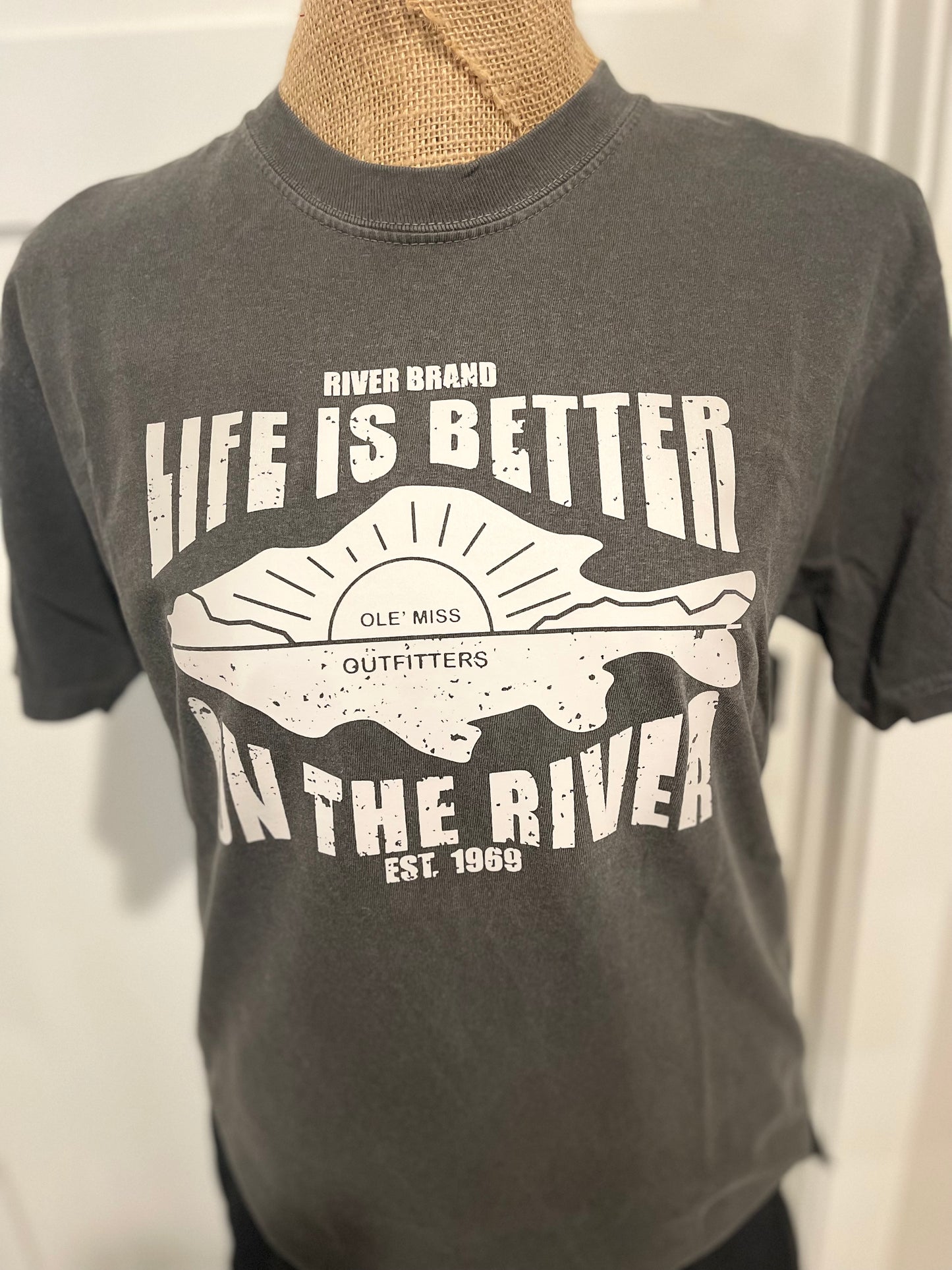 LIFE IS BETTER TEE IN  PEPPER WITH GRAY PRINT - OLE' MISS OUTFITTERS ORIGINAL